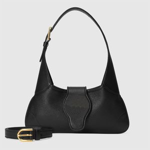 27 cm halvmåne designer väska platt axel halva månväskor kvinnor crossbody underarm shoppväskor handväskor handväska äkta leahter klaff tote 2 bokstav spänne lång rem 735106