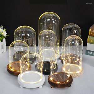 Bottiglie di stoccaggio Espositore a cupola in vetro per candele profumate Campana a cloche trasparente con base in legno Candela decorativa di dimensioni multiple