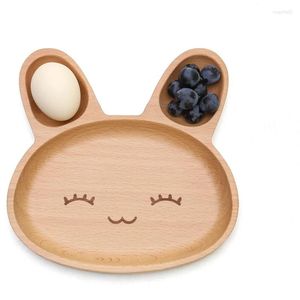 Plates 3pcs Face Wood Dinner Plate Fork Spoon Set Kids Cartoon Fruit Dish Tray Child Baby Serving Table Kitchen
