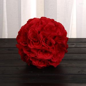 Decorative Flowers Fashion 8"(20cm) Red Color Artificial Kissing Ball Pomander Rose Bouquet DIY Wedding Party Decoration Pendant