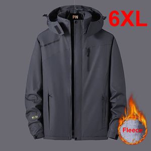 Mäns jackor Mens Windbreaker Jacket Plus Size 6xl Waterproof Coat Spring Autumn Fleece Coats Male Outdoor Outerwear Solid Color 230130