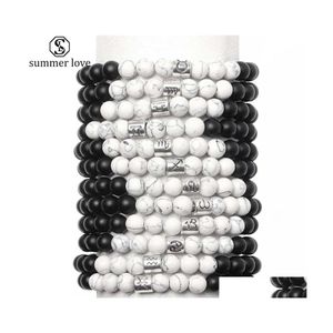 Cadeia de link Trendy White 12 Constelações Bread Bracelet Howlite Black Matta AGATE CHARM PARA MAN JOIXAS DE MODAÇÃO ATRABELEZEZ DOL DL DHZWO