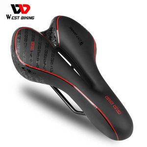 s WEST BIKING Bicycle Comfort MTB Gel Cushion Waterproof Leather Saddle Road Racing Bike Seat With Clamp Cycling Parts 0130