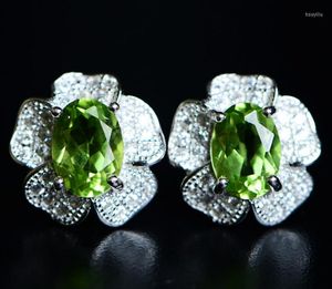 Stud Earrings Natural Real Peridot Or Garnet Earring 925 Sterling Silver Fine Jewelry 1.35ct 2pcs Gemstone B8061502