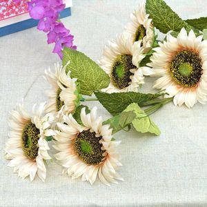 Dekorativa blommor Vintage Simulation 3 Head Sunflower House Wedding Decoration