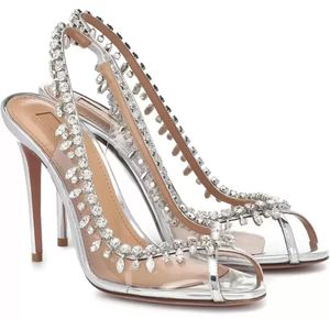 Sommarmärken frestelse sandaler skor kvinnor stilett klackar kristaller utsmyckning pvc läder dam gladiator sandalias elegant promenad