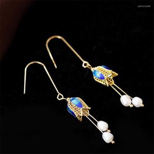 Kolczyki Dangle Natural Freshwater White Pearl Cloisonne dla kobiet zaręczyny Wysoka jakość długa wisząca biżuteria kolczyka