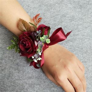 装飾的な花Weddingbobdiy人工ローズフラワーブライド手首corsages女性ウェディングブライダルハンドホームパーティーの装飾