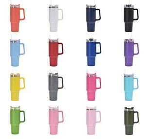 40oz Portable Tumblers Water Bottles with Handle and Lids Straws Double Wall Stainless Steel Tumbler Insulated Cups Travel Beer Coffee Mugs 0119