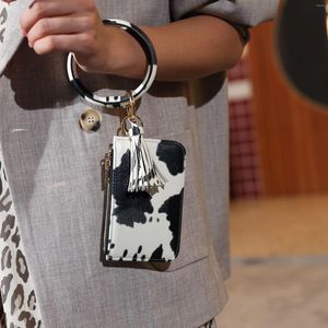 Keychains Autumn And Winter Ring Keychian Card Bag For Women Men Simple Zebra Stripes Cow Coin Purse Wristlet Key Chain Accessory