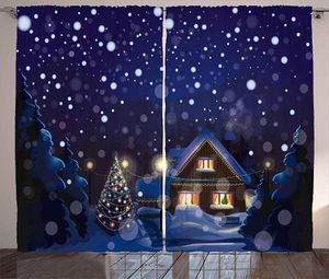 Curtain Christmas Curtains Winter Night Country Landscape With Little House Among Pine Trees And Snow Living Room Bedroom Window Drapes