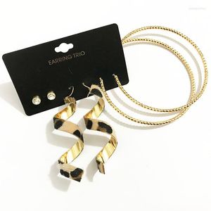 Orecchini a cerchio Gothletic 3prs/set Confezione in metallo color oro Donna Round Big Circle Leopard Earring Statement Jewelry