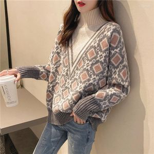 Camisolas femininas 2023 Mulheres Retro Retro Turtleneck Autumn Winter Winter Plus Size Sweater Loose Mulheres Mulheres de Operações