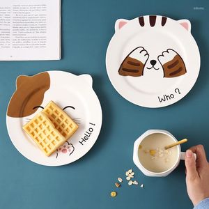 Pratos desenho animado animal café da manhã infantil lanche de frutas de mesa de mesa de mesa de cerâmica