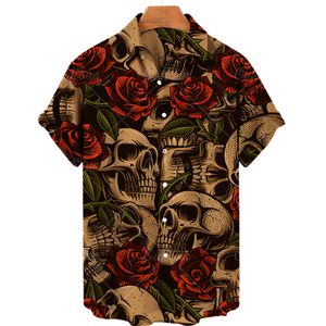 Erkekler Sıradan Gömlek Hawaiian Gevşek Top 5xl 3D Kafatası Baskı Moda Kadınlar Tee Nefes Alabilir Yaz Kısa Kollu 230130