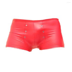 Underbyxor u konvex påse sexig boxare faux läder punk shinkt shorts ihåliga scen slitage underkläder cool manlig gay mini kort plus storlek