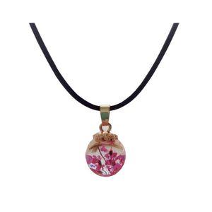 H￤nge halsband h￤rliga riktiga naturliga torkade blommor runda glas l￤der rep droppleverans smycken h￤ngsmycken dhfky
