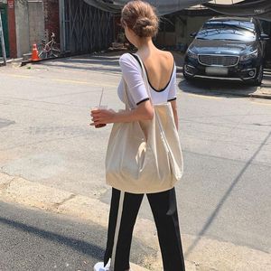 Evening Bags Fashion Shoulder Canvas Bag Causal Large Capacity Cloth Shopping Soft Handbag For Women Girl Student Shopper Tote 2023