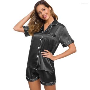 Kvinnors sömnkläder Ice Silk Pyjamas Girls Two Piece Set Summer Short-Sleeve Shirts Thin Sweet Korean Version Home Service Sweet Sleep Wear