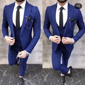 Mäns kostymer Royal Blue Bourgogne Stylish Men Formal Wedding Suit Slim Fit Groom Tuxedo Business 3 Pieces (Jacket Pants Vest)