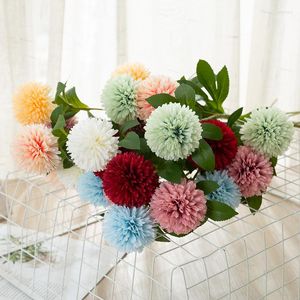 Flores decorativas 1pc Artificial 3 Heads Dandelion Flower Ball Bouquets Bouquets Wall Wall Home Decoration Wedding Holding