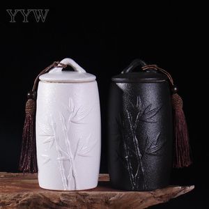 Chinese Style Products Black And White Funeral Ashes Jar Urn For Human Cremation Pet Holder Ceramic Keepsake Urns Casket Seal Storage 230130