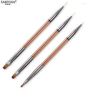 Nail Brushes Double Head Art Flat Drawing Brush Liner UV Gel Round Painting Pen Transparent Brown