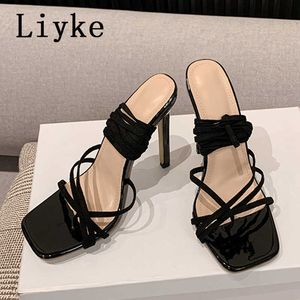 Wie neu, modische, schmale Damen-Bandsandalen für den Sommer 2023, offene Cross-Place-Up-High-Heels-Schuhe, Stahl 0129