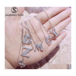 Pendant Necklaces Az Initial Letter Necklace Cubic Zircon For Women Girls Sier Alphabet Lucky Jewelry Valentines Day Giftz Drop Deli Dhaed