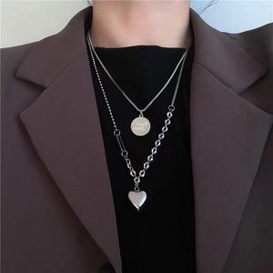 Collane con ciondolo Collana multistrato a forma di cuore con catena lunga in acciaio inossidabile al titanio carino per gioielli di moda da donna 2023 Dichiarazione di tendenza