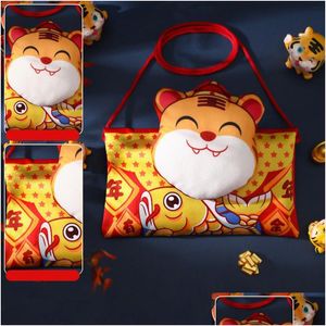 Presentförpackning 2022 kinesiska år röda kuvert tecknad tiger hongbao vårfestival pengar fickor bröllop lyckliga paket väskor droppe dhq0x