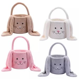 Party Favor Handbag Fuzzy Long Ears Easter rabbit Bucket Plush Furry Bunny Gift Bags Easter basket