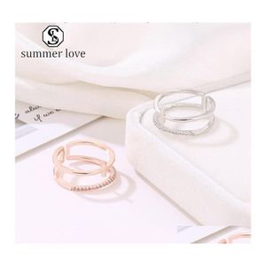 Band Rings Fashion Personality Double Open Ring For Women Sier Rose Gold Mini Crystal Adjust Engagement Wedding Valentines Day Drop Dhmpw