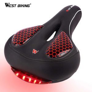 s West King Pu żel miękki rower zagęszcza siedzenie z tylnym światłem Flash Light Waterproof Front Saddle Wygodna poduszka rowerowa 0130