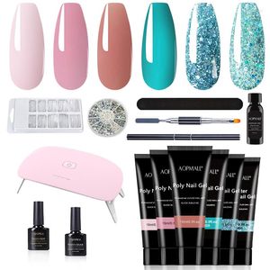 Nail Art Kits AOPMALL 14Pcs/Lot Pink&Blue Series 6 Colors Poly Extension Gel With Lamp Dryer Set Manicure Kit DIY Tools
