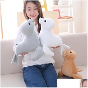 Animali di peluche ripieni 35Cm Simpatico leone marino Giocattolo Cuscino morbido Kawaii Cartoon Animal Seal Doll Per bambini Regalo adorabile per bambini La101 Drop Dhf3W