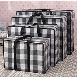 Storage Bags PP Woven Material Bag Camping Moving Package Quilt Clothes Students Dormistory Grid Simple Style