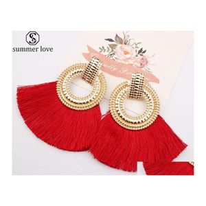 Dangle Chandelier Creative Bohemian Fan Shaped Long Tassel Earrings Mti Color Wedding Jewelry Vintage Charm Drop For Womenz Deliver Dhcty