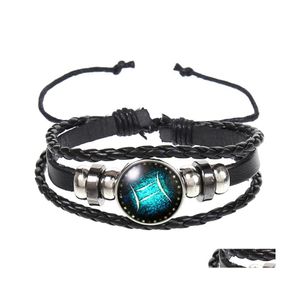 Charm armband mode smycken design twee constellations l￤der retro handv￤vda p￤rlor diy zodiac armband f￶r kvinnor m￤n g￥vor 164 dhzcl