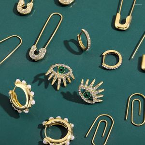 Creolen, Boho, mehrfarbig, Kristall, rund, klein, modisch, Geometrie, Auge, Sternform, für Frauen, CZ, Büroklammer, Ohrschmuck