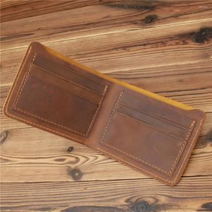 Wallets Retro Bifold Genuine Leather Mens Wallet Minimalist Crazy Horse Real Purse For Men Clip