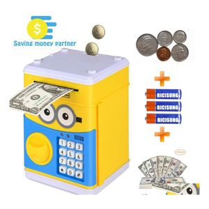 Roliga leksaker Cartoon Electronic Piggy Bank Atm Password Money Cash Coin kan bl￤ddra papper f￶r barn Julklapp leverans gif dhiny