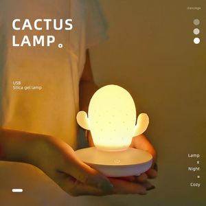 Nattlampor USB LED Touch Dimning Cactus Silicone Light Kids Bedroom Home Modern Indoor Study Bedside Decoration Creative Gift Lamp