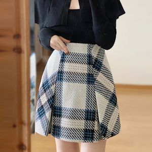 Jesienne zimowe spódnice japońskie jupe harajuku faldas mujer moda 2024 Wysokie talia Slim Contrast Color Plaid Mini spódnica