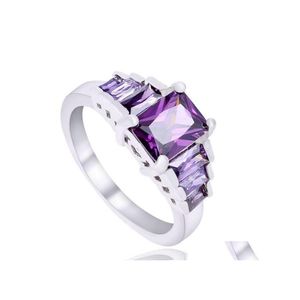 Solitaire Ring Wedding Rings 925 Sterling Sier Plated Österrikisk Crystal White Gold Cubic Zirconia Diamond Sapphire Gemstone DH Drop D DHPRX