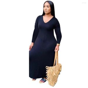 Plus Größe Kleider Herbst Frauen Kleidung Lose Einfarbig Lange Kleid Casual Hülse Robe 4XL 5XL Vestidos