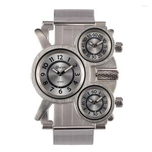 Wristwatches OULM Unique Watches Men Three Time Zone Large Big Size Irregular Dial Real Mesh Band Military Men's Male Clock