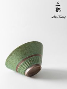 Bowls Rough Pottery Retro Handmade Ceramic Chinese Japanese Rice Bowl Household Kiln Glazed Tableware Soup Salad Noodle Hat