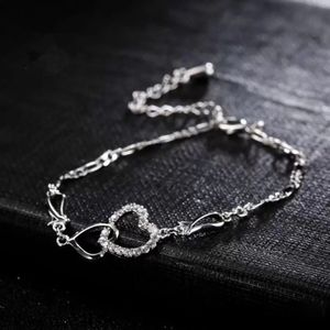 Design Anklet Frauen Sommer Schmuck 18k Gelbgold CZ Doppelte Herzen Kochkettenarmband für Mädchen Frauen für Hochzeitsfeier