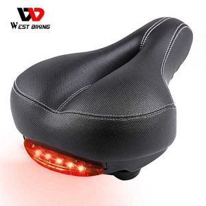 Saddles WEST BIKING Thicken Cycling Ciclismo Seat MTB Mountain Bike Wide Bicycle Saddle With Taillight Soft Sponge Cushion Hollow 0130